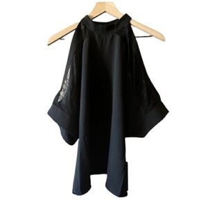 Women's S NWT Olivia Grey Black Lace Cold Shoulder Blouse Mock Neck